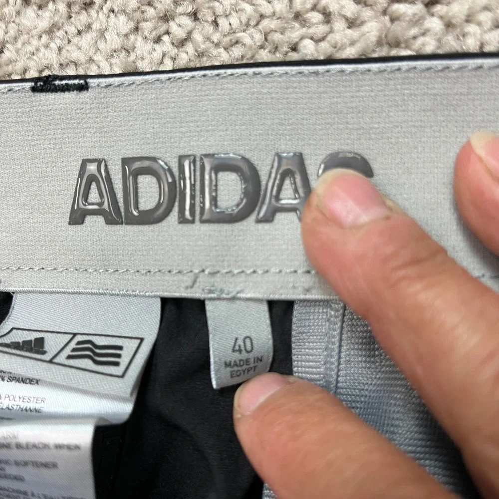 Adidas Short Men 40 Black Stretch Waistband Flat Front Performance 3 Stripes EUC